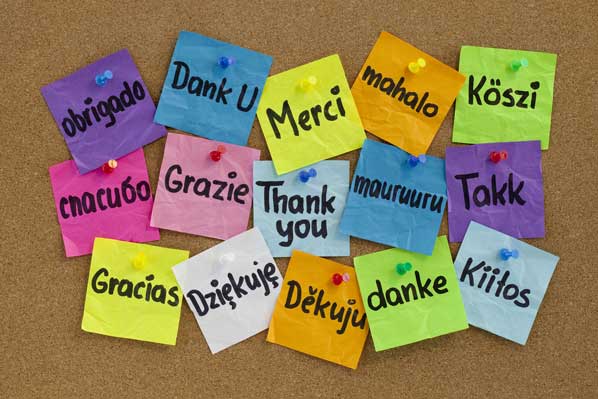 Thank you notes in different laguages