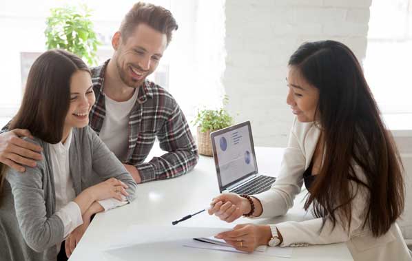 Customers meeting with saleswomen