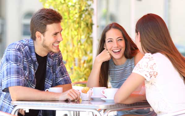 Happy customers in cafe