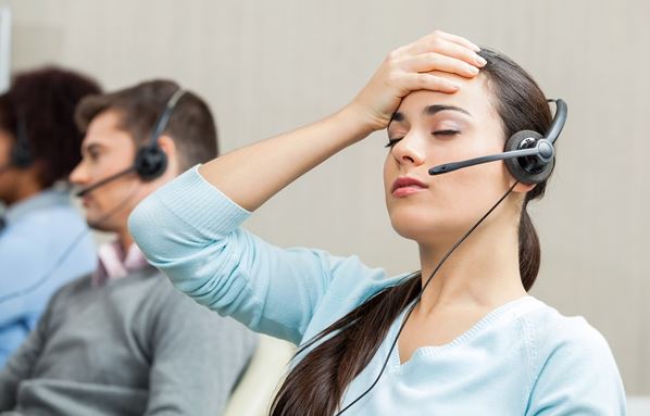 Stressed call center worker