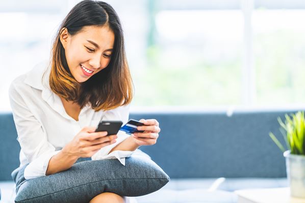 Girl using mobile store app