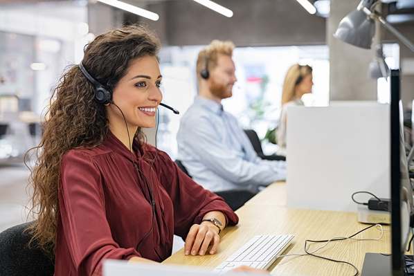 Call Center agent talking with customer