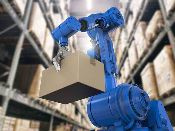 Palletizing Robot at work in warehouse