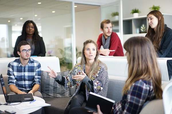 Team discussing company culture