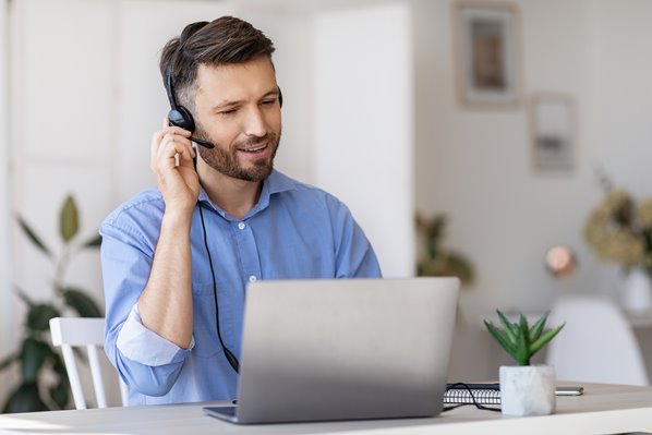 Remote manager wearing headset