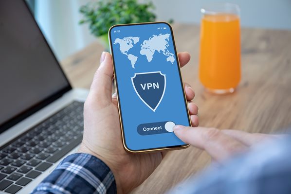 Man using VPN on phone