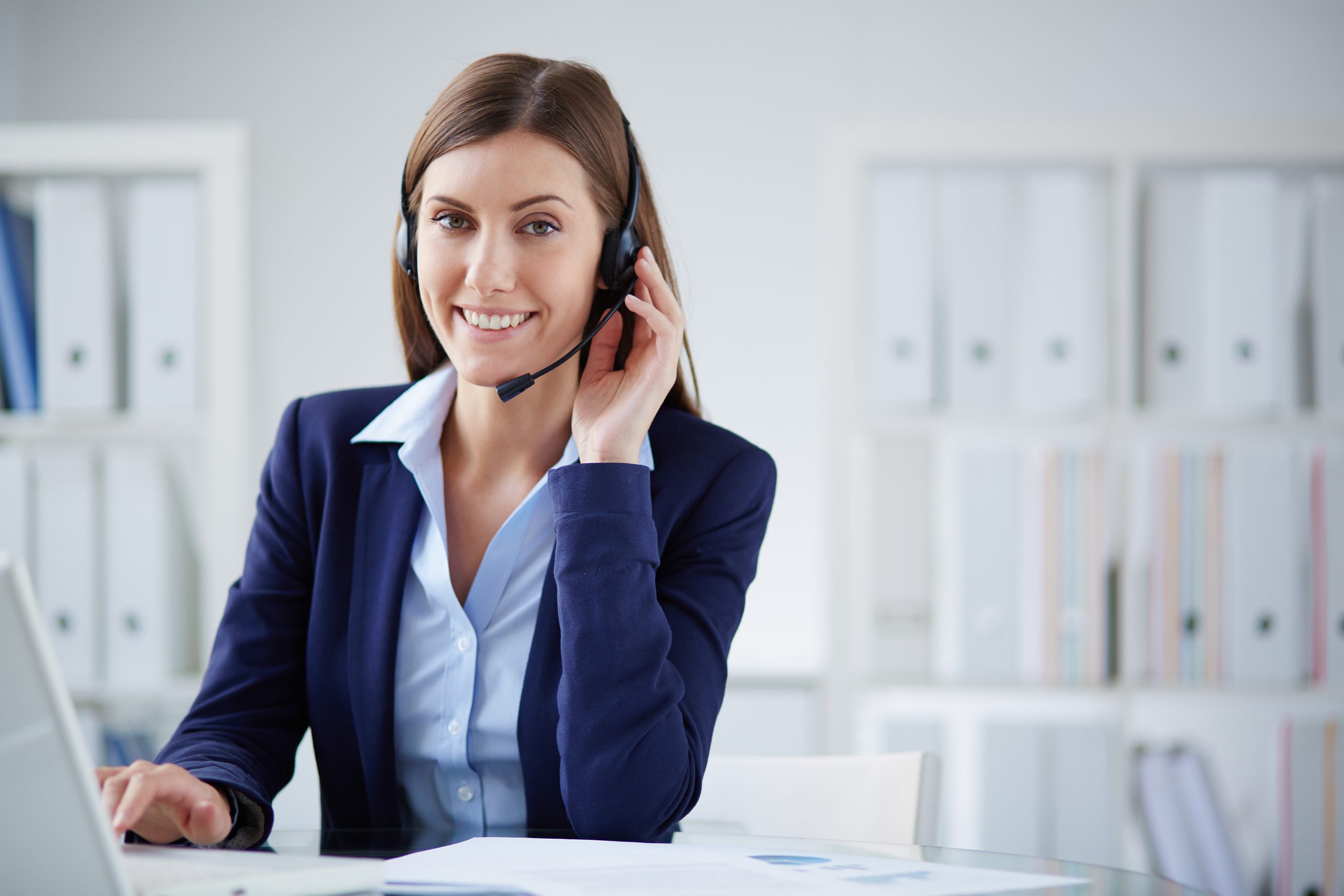 Customer service representative with headset