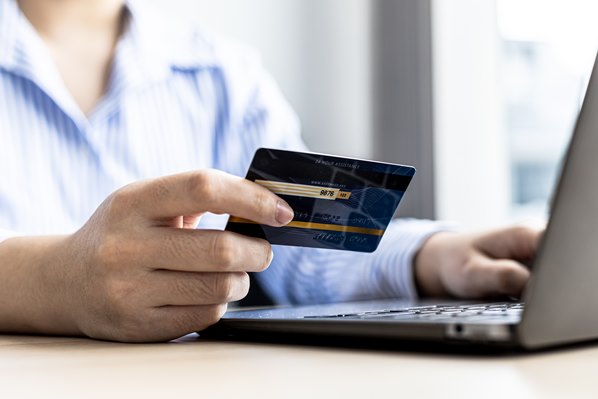 Customer using bank card to pay online