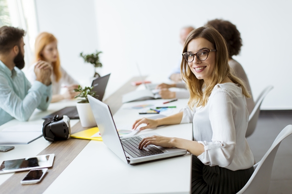 Office employees working together 