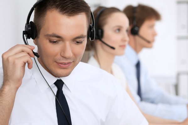 Customer support team with headsets
