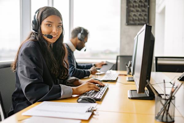 Customer service assistant with headset