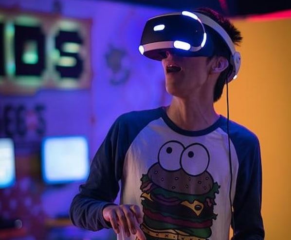 Young man wearing VR headset