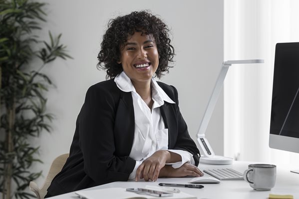 Customer service manager working at her desk