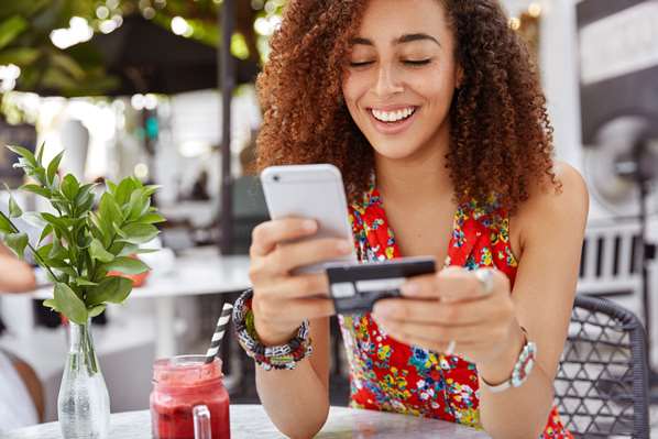 Customer paying with her credit card online