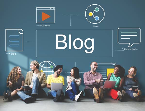 Diverse business people blogging
