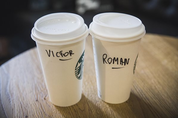 Starbucks coffee cups with customers' names on them