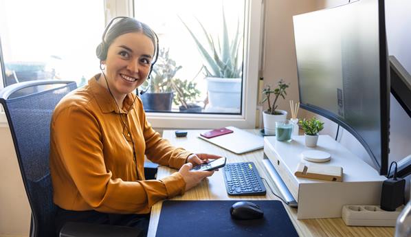 Remote customer service agent working in home office