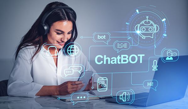 Customer service rep looking at chatbot