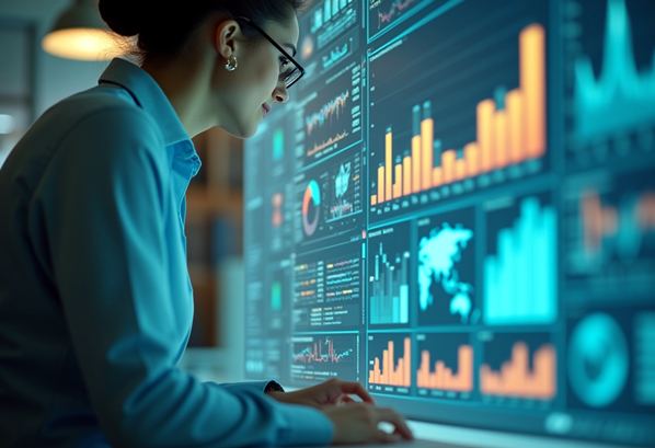 A business analyst using a visual management system