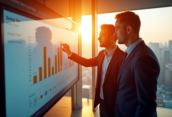 Business managers looking at a visual dashboard