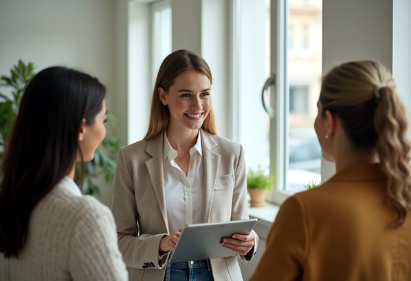 Manager with tablet training her colleagues