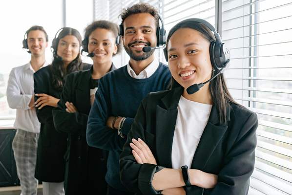 Customer service team with headsets