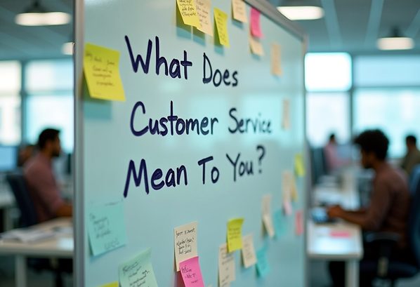 Whiteboard that says: "What does customer service mean to you?"