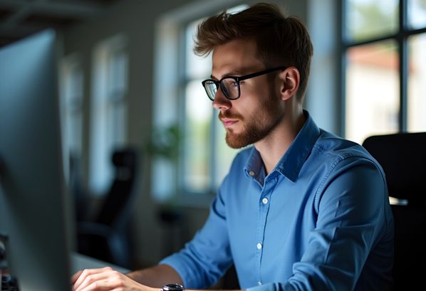 App developer at work on his computer