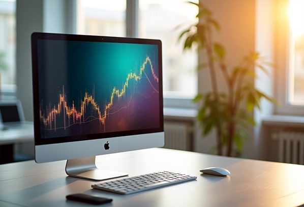 A graph on a computer showing an upward trend