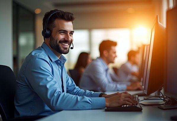 Customer Service Representative talking to a customer on the phone