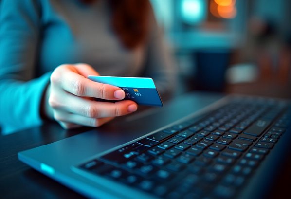 Online shopper holding a credit card