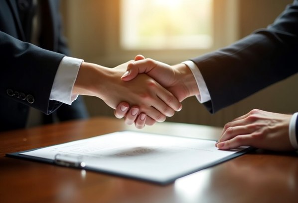 Two business people shaking hands