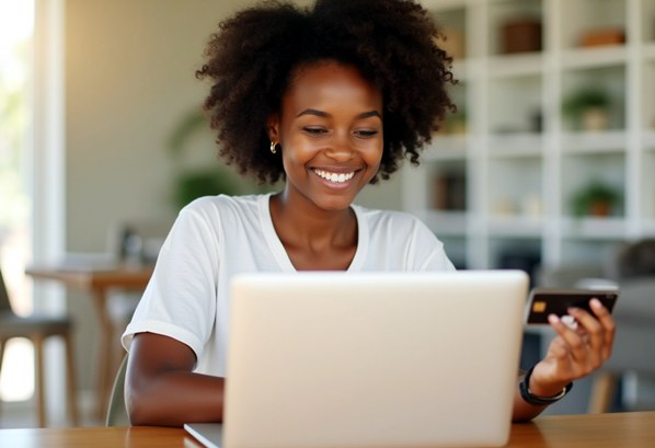 A customer paying online with her cerdit card