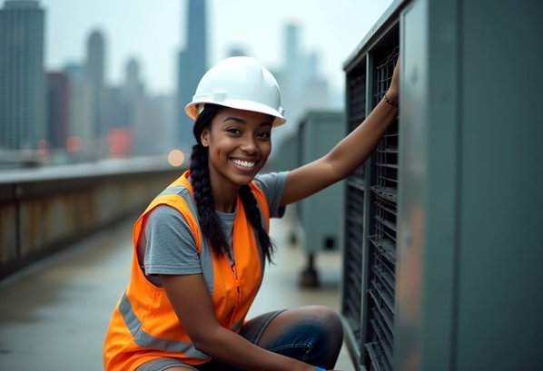 HVAC engineer working on roof
