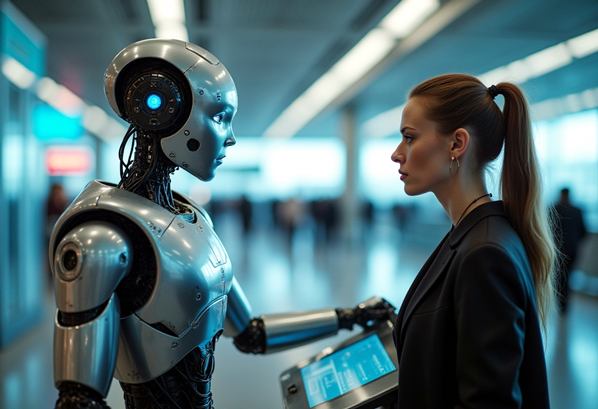 Customer service rep using ChatGPT AI prompts