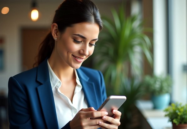 A customer reading a customer support message on her phone