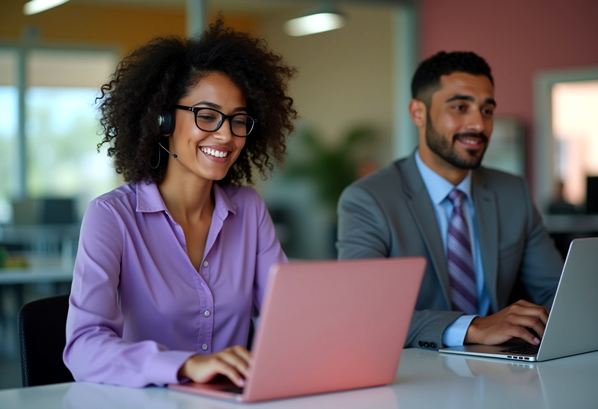 Customer service representatives doing a skills assesement test