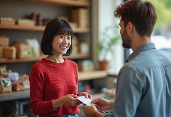 A customer being helped by the store manager