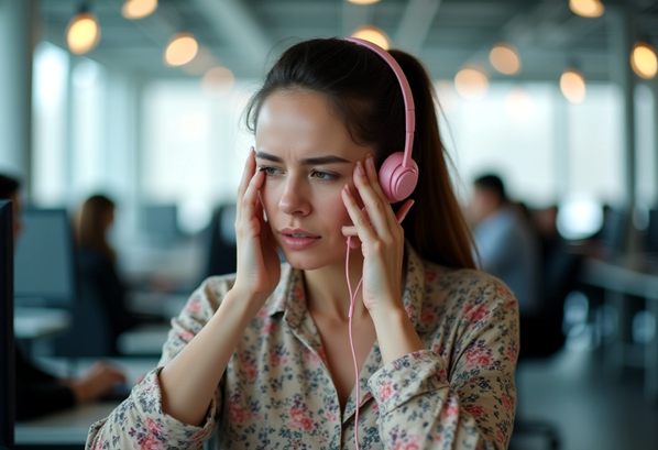 A customer service representative (CSR) with a headache