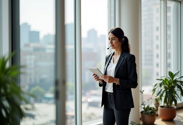 A customer service executive with using a tablet