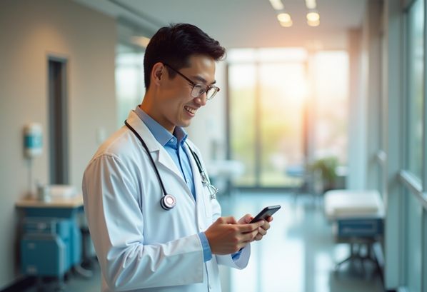 A doctor looking at a message on his phone