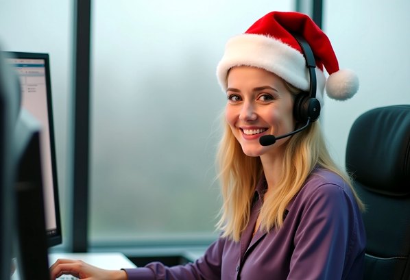 Customer service rep wearing a hat